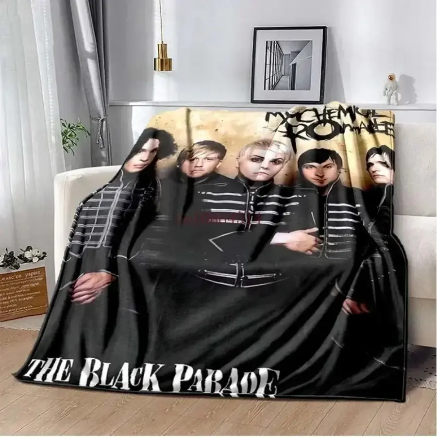 My Chemical Romance Music Themed Band Artwork Velvet Flannel Blanket - Breathable, Wrinkle Resistant, Multi-Size Collectible for Adults' Home/Car Use, Christmas/Birthday Gift