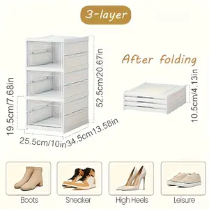 Internet celebrity explosion 3/6 layer free installation folding shoe box, breathable shoe storage box, plastic shoe cabinet, dust-proof household storage box, large-capacity space-saving artifact