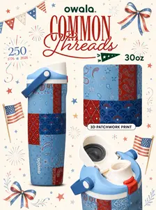 Owala Common Threads 30oz FreeSip Sway Bottle – Heritage USA Collection Vacuum Insulated Stainless Steel Cold Drink Bottle for Work, Road Trip & Everyday Carry
