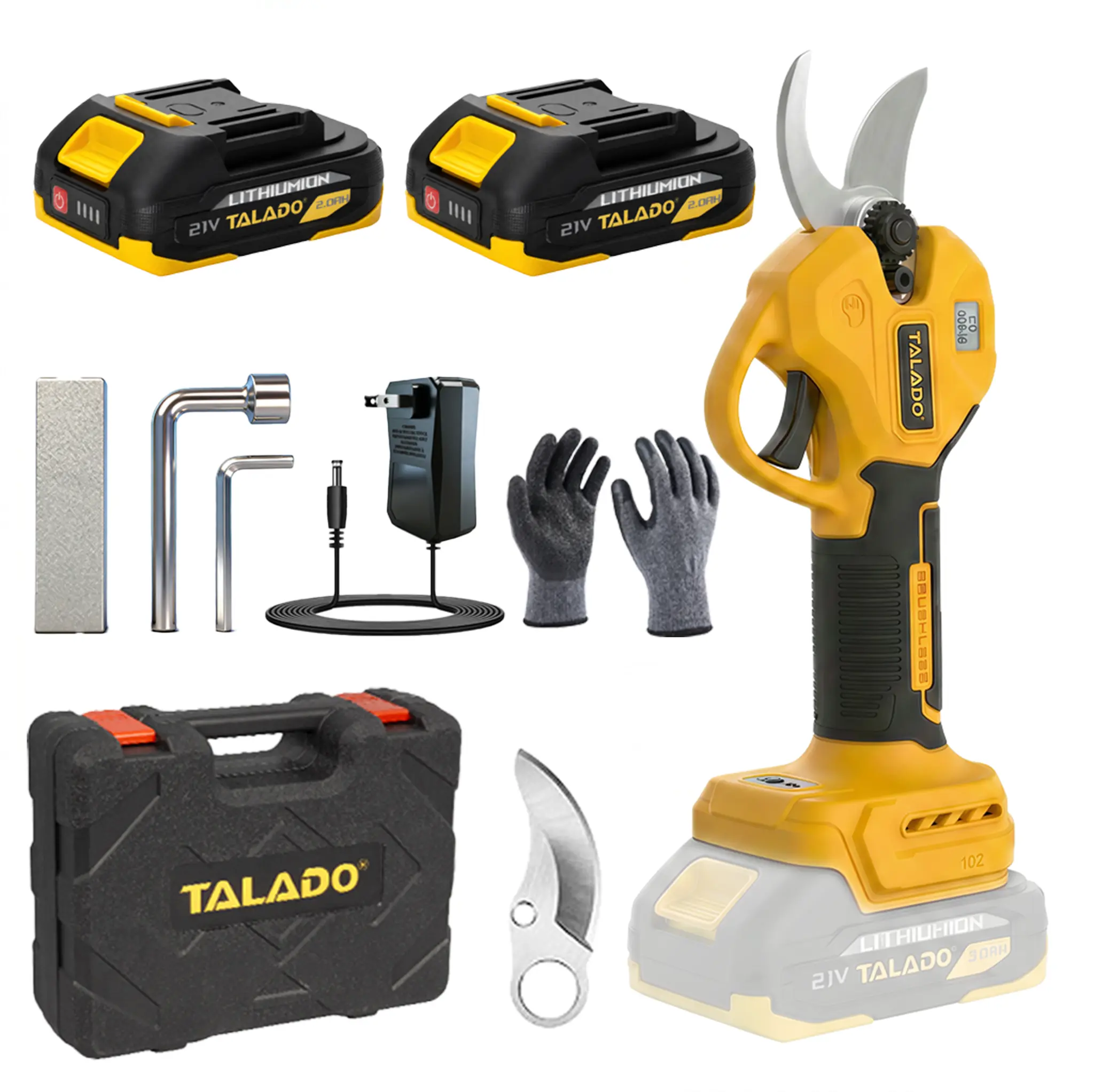 TALADO 21V Lithium Cordless Pruning Shears Full Kit - 30mm Cutting Diameter, Dual Batteries, LCD Screen, Anti-Slip Design, Long-Life Garden Branch Cutter for Orchards, Yard Trimming, Branches