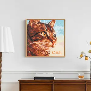 Loving Cat Diamond Art Kit for Kids & Adults 5D Full Round Drills 15.7x15.7in Canvas Cute Gem Art Holiday Wall Art Craft
