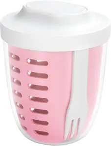 Portable Picnic Party Fruit Salad Storage Cup with Lids and Fork,20 Oz Fruit Storage Containers for Fridge with Removable Colander Bpa-Free,Leak-Proof,Keep Fruits,Berry,Salad Fresh Longer(Pink) Luiruey