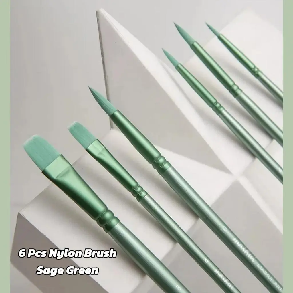 6PCS Acrylic Watercolor Brush Combo - Pointed Round, Flat Head, Soft Nylon Hair Assorted Artwork Craft Paintbrushes, Office Art Supplies for Paint by Numbers, Brush Combo Paintbrushes