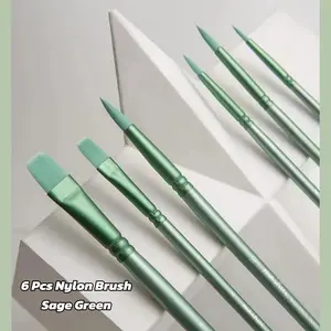 6PCS Acrylic Watercolor Paint Brushes Set for Paint by Numbers Pointed Round Flat Head Soft Nylon Hair Brushes