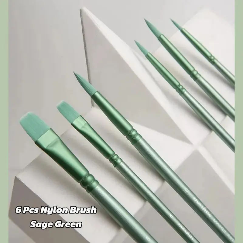 6PCS Acrylic Watercolor Brush Combo - Pointed Round, Flat Head, Soft Nylon Hair Assorted Artwork Craft Paintbrushes, Office Art Supplies for Paint by Numbers, Brush Combo Paintbrushes