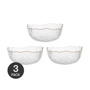 KAWASIMAYA Gold Trim Glass Bowls Set of 3 - 22 oz Salad, Fruit, Dessert & Yogurt Bowls