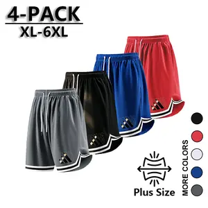 Plus-size 4 pack men’s basketball shorts quick-drying, breathable athletic training shorts with an elastic waistband and drawstring; classic print casual street-style shorts suitable for the gym, running, training, and summer sports.