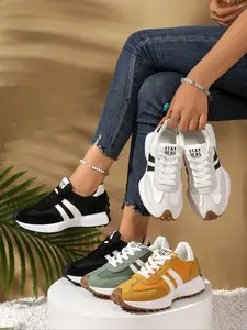 Women's Fashion Thick Sole Sneakers, Breathable Walking Shoes, Comfortable Support, Casual Textile Upper, Rubber Outsole, All-Season Wear