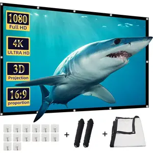 130 inch Projector Screen, Projection Screen Foldable Washable Anti-Crease Portable Projector 4K Indoor Outdoor 16:9 HD Rear Front Movies Screen for Home Theater Office Classroom