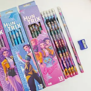Kpop Hunter Girl Pencil Set, Wooden Stick Pencils, Cartoon Creative Student Stationery, 2b Pencils with Eraser Design, Free Sharpener Included