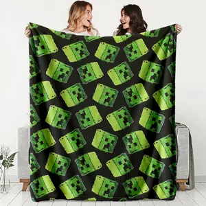 Minecraft Creepers Graffiti Print Flannel Blanket, Soft Lightweight Warm, Bedroom Holiday Decor, Bed Sofa Office Camping Travel Gift