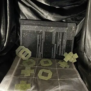 Serenity Green Tic Tac Toe Gaming Bag with Organza Game Board and Acrylic Gemstone Pieces, 11x15 Inches for Strategic Game Play