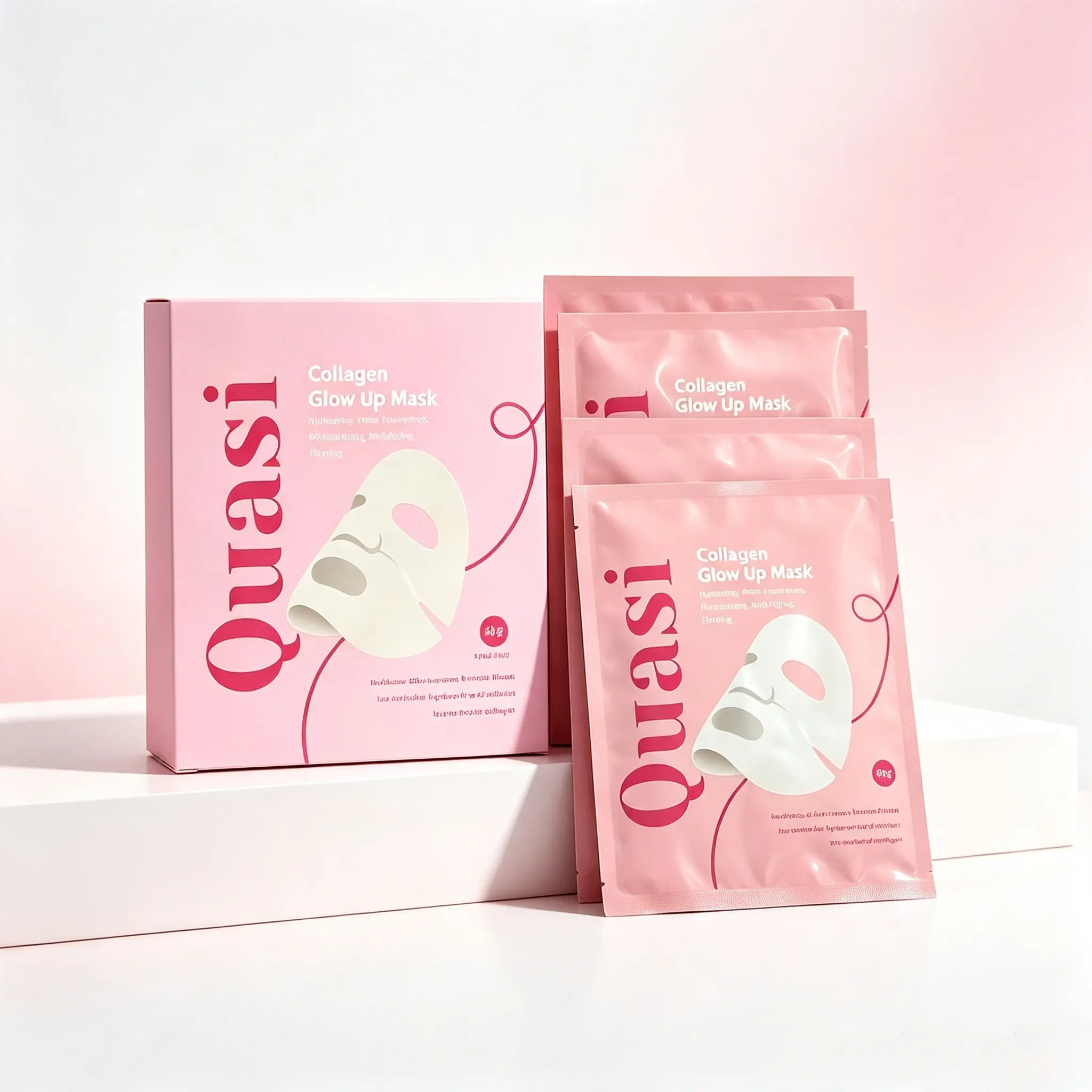 Quasi Collagen Glow Up Mask 2.0, BioCollagen Face Mask for Glass Skin, Deep Hydrating, Firming, Wrinkle Reduction and Pore Minimization, Hydrating Facial Mask for Women Daily Skincare