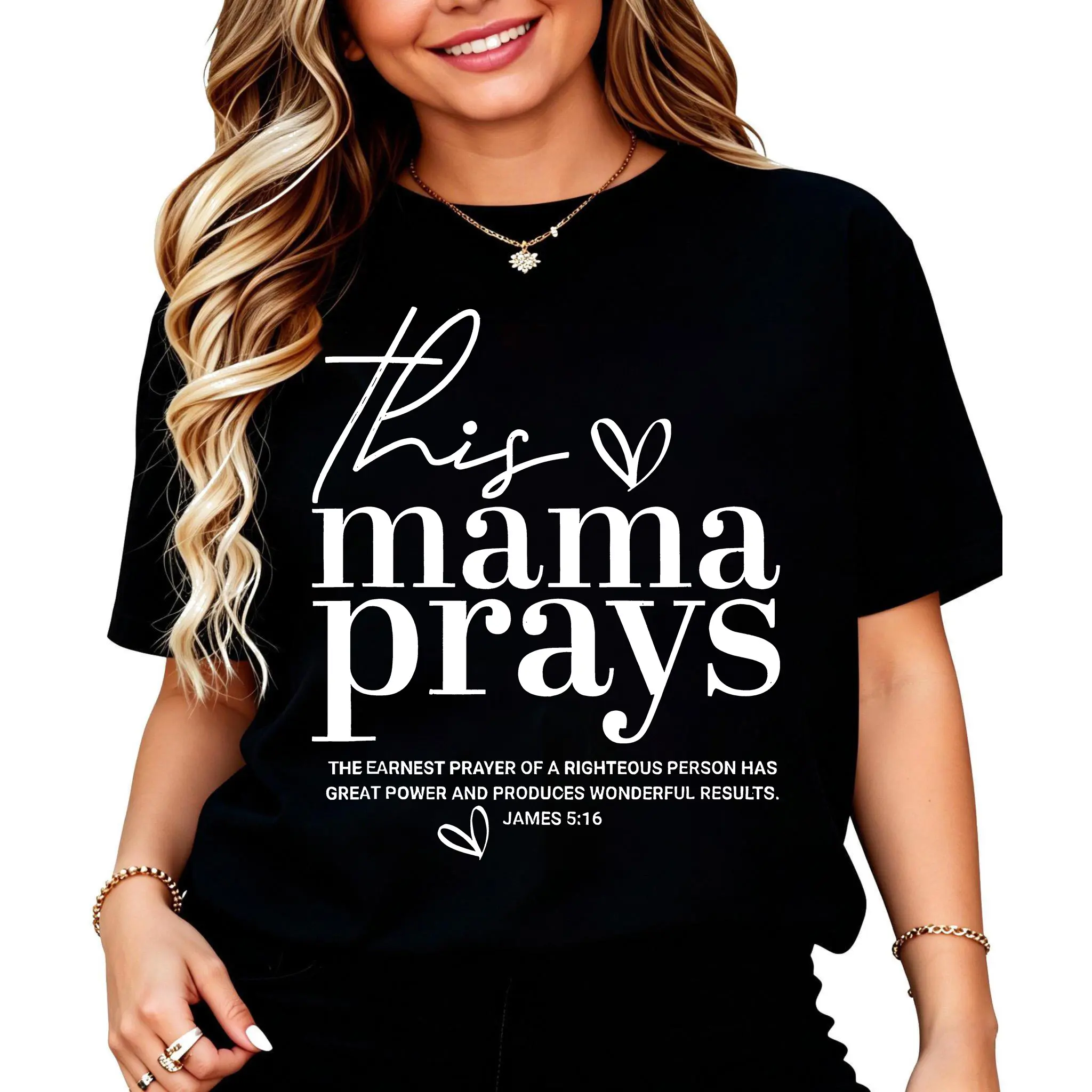 This Mama Prays Cute Jesus Scripture Bible Christian Women T-Shirt Summer Outfits For Women T Shirts Women Graphic Tees Women