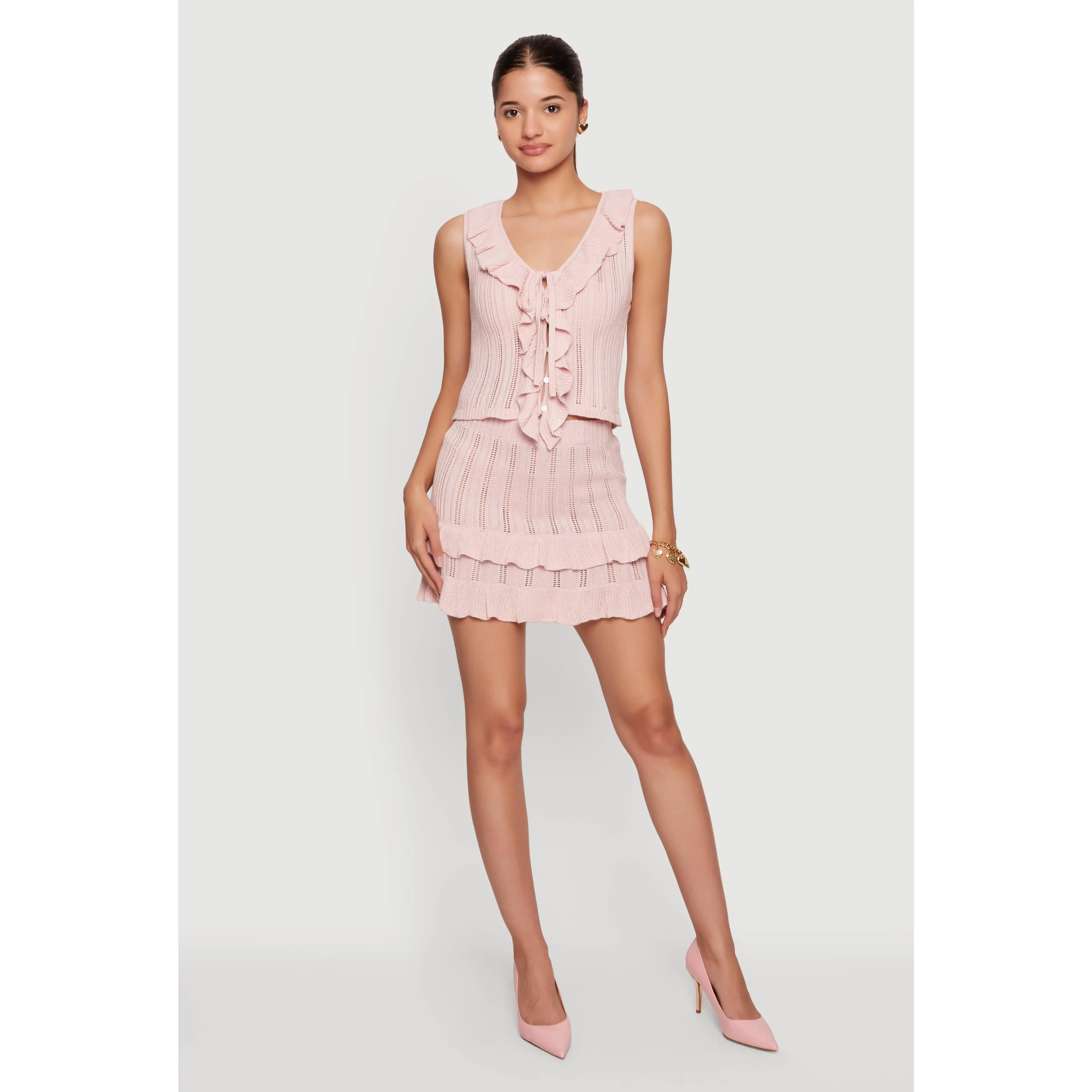 Crochet Ruffle Trim Tiered Mini Skirt