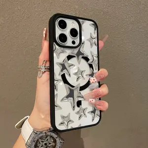 Trendy Magnetic Case for iPhone11/12/13/14/15/16/17/promax Silver Star Texture MagSafe Ready, Ultra Thin & Shockproof | Cute Pick for Girls