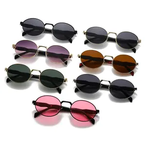 Y2K Retro Oval Sunglasses for Women, Slim Metal Frame Street Style Shades, Lightweight UV400 Vintage Fashion Glasses for Summer Travel, Beach, Festival & Daily Outfit