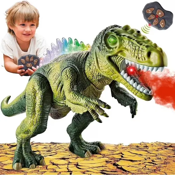 XINGLUKE Realistic RC T-Rex Dinosaur Toy - Plastic Remote Control Animal with Light, Colorful Sprays, Roars, Fogger, Walking Function, AA Battery-Operated, Ideal Birthday/Halloween/Thanksgiving Gift for 3+ Year Old Boys (12-Month Warranty)