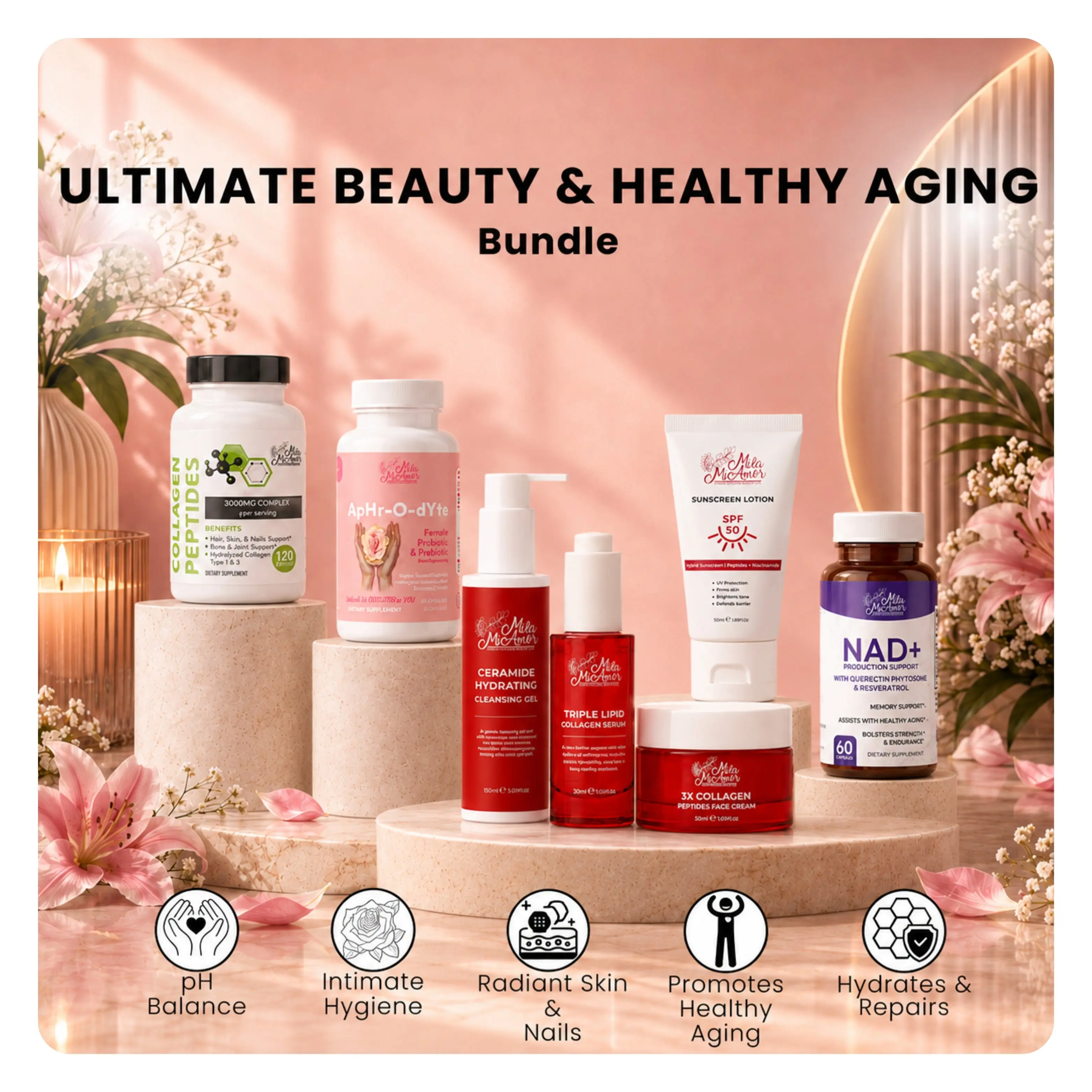 TT Exclusive Ultimate Beauty & Healthy Aging Bundle – NAD+ with Resveratrol & Quercetin, Hydrolyzed Collagen Peptides, and Complete Hydration & Collagen Skincare Set – Supports Skin, Hair, Nails & Cellular Wellness