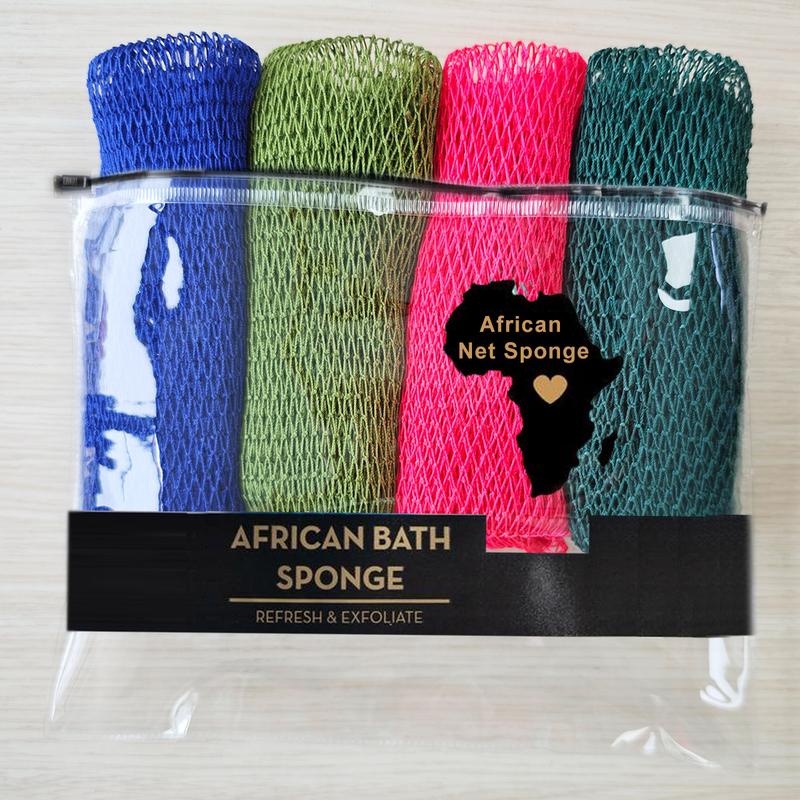 4 Piece African Exfoliating Net Sponge Bundle, for SENSITIVE SKIN, Bath sponge