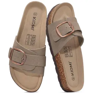 KIDMI Genuine Suede Cork Footbed Sandals for Women Comfortable Summer Slides with Buckle Summer Beach Sandals