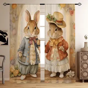 Easter Rabbit Pattern Door Curtain, 2 Counts/set Cute Rabbit Pattern Door Curtain, Home Decor for Living Room, Bedroom, Office