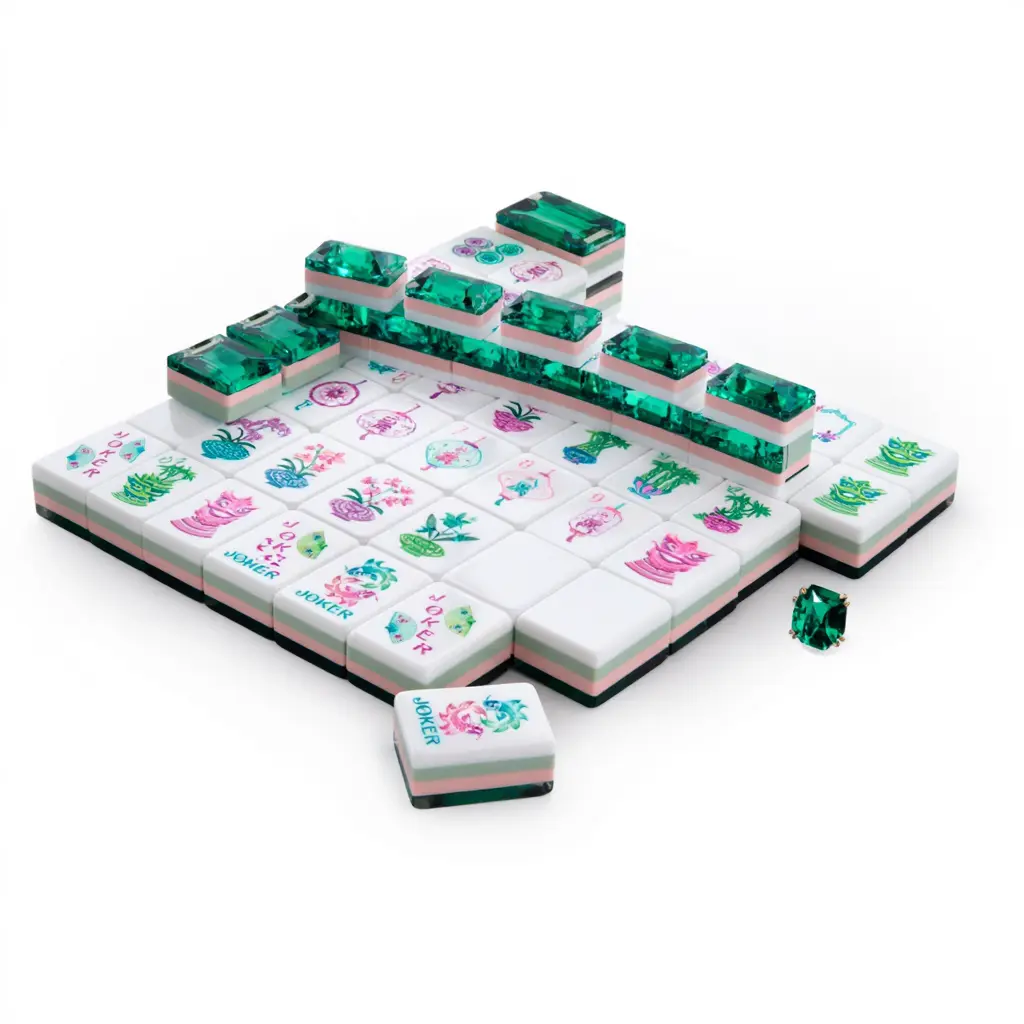 Emerald Crystal American Mahjong Tiles, Acrylic American Mahjong Tiles Set, 160pcs Engraved Tiles, Outdoor Entertainment Board Game for Camping & Hiking Activities