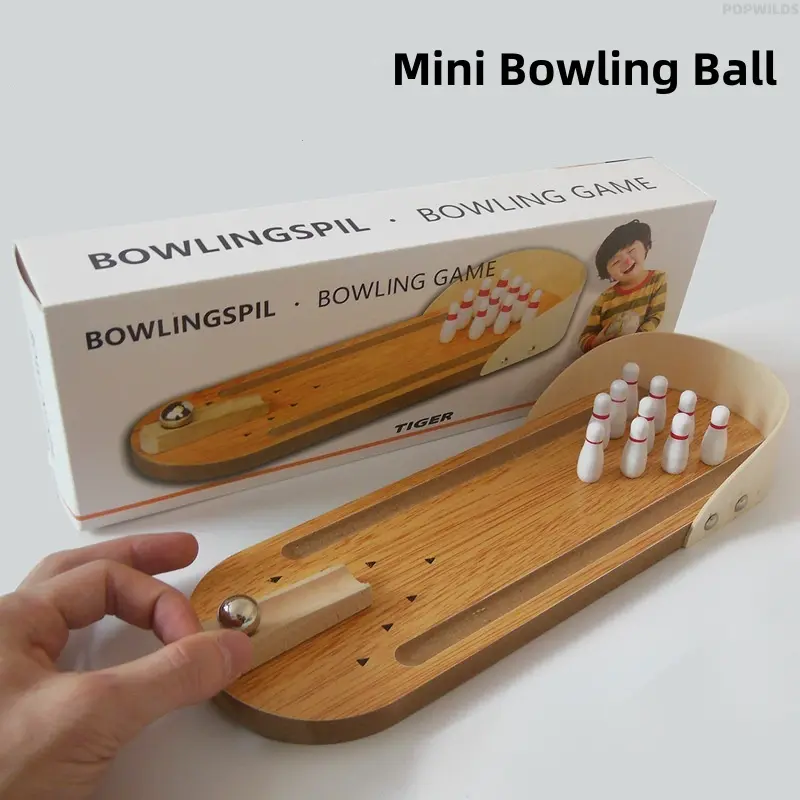 Solid Wood Mini Tabletop Bowling Game Set with Bowling Pins - Kids' Puzzle Toy for Toddler Learning Activities, Boosts Development, Encourages Creativity, Enhances Problem-Solving Skills, Ideal for Interactive Family Play, Wooden, Parents