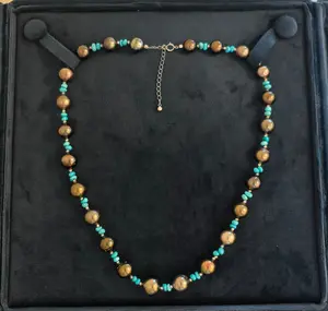 9mm Tahitian Pearl & Turquoise Necklace in 18K White Gold