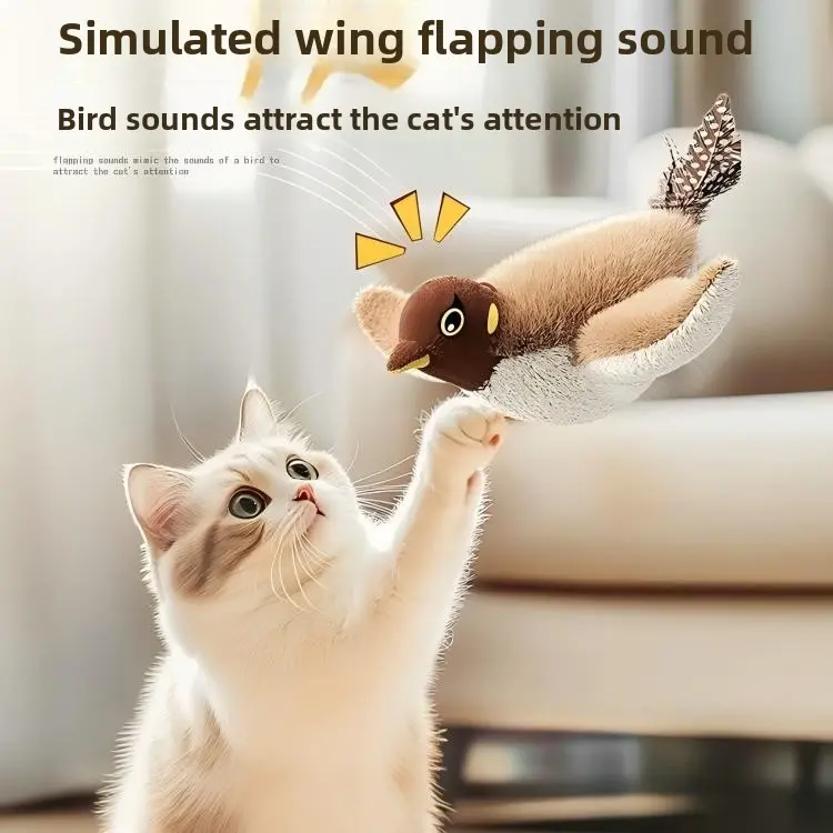 Cat Toys Flapping Bird (DON'T FLY)USB Interactive Flying Bird Cat Toys Electronic Pet Simulation Sparrow Toy