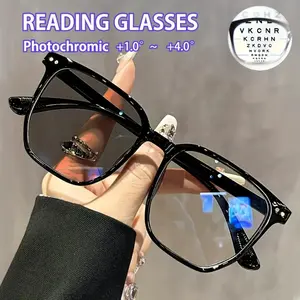 1 Pair of Chic Classic Photochromic Reading Glasses - Square Full Frame, Comfortable PC Material, +1.0 to +4.0 Strength, Ideal for Men & Women, Computer & Reading Use  Eyeglasses
