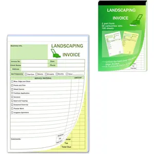 Garden Service Invoice Receipt Book, 2-Part Carbonless Landscaping Invoice Book for Small Business, 5.7 x 8.3 in, 50 Sets White & Yellow, Lawn Care & Gardening Work Order Forms