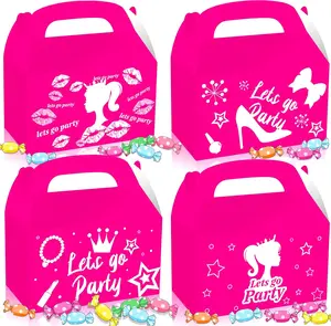 LaVenty 12 PCS Pink Candy Boxes - Let's Go Party Supplies - Gift Box Treat Bags for Girl Birthday Party & Bridal Shower