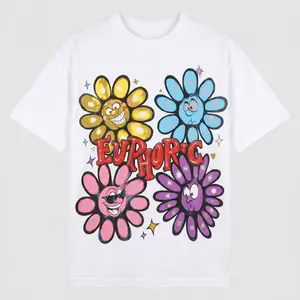 Men's "Euphoric Expression" Floral Smiley Flower Graphic Tee, Black Y2K Streetwear Menswear T-Shirt, Casual Short-Sleeve Round Neck Good Graphic Tees for Gooners (Eat Sleep Goon Repeat)