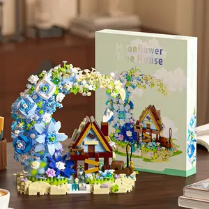 1343 Pieces Moon Flower Cottage Model Building Block Set, House Building Kit, Creative Desktop Decor, Educational Puzzle Toy, Gifts for Birthdays & Valentine's Day