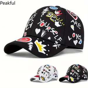 Adjustable Letter Graffiti Outdoor Cap, Popular Neutral Streetwear Leisure Baseball Hat, Multi-scene Sunscreen Travel Beach Headwear, stylish printed detail , great for city tours, weekend gatherings, sports leisure time and all-season daily wearing