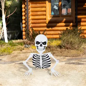 Glitzhome 35.75"H Halloween Lighted Metal Ground Breaking Skeleton Yard Stake w/Timer(KD)