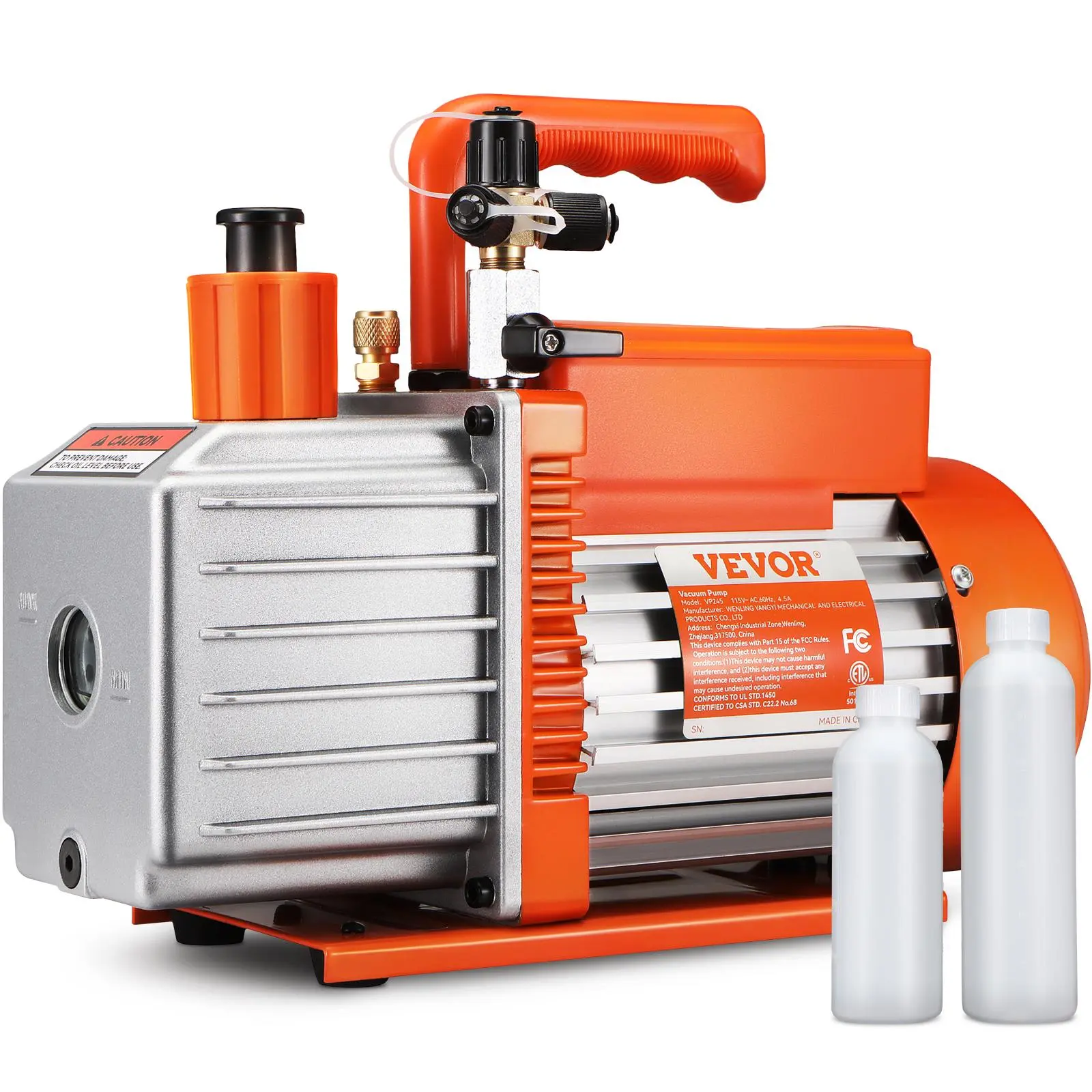 【Summerfinds】VEVOR 1/2 HP 2 Stage Rotary Vane Vacuum Pump,  , 5 CFM, 115V Air Conditioning Vacuum Pump, 1/4" SAE Male 3/8" SAE Male 1/2" ACME Male Inlet, for HVAC Repair, Refrigeration Maintenance, Resin Degassing