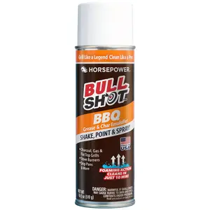 Bull Shot BBQ, Foaming Grill Cleaner, AS SEEN ON TV, Professional Strength Foam Spray Emulsifies Burnt Grease & Char on Grates, Racks, Pans, Smokers & Griddles Cleans in Just 10 Min - Made in the USA