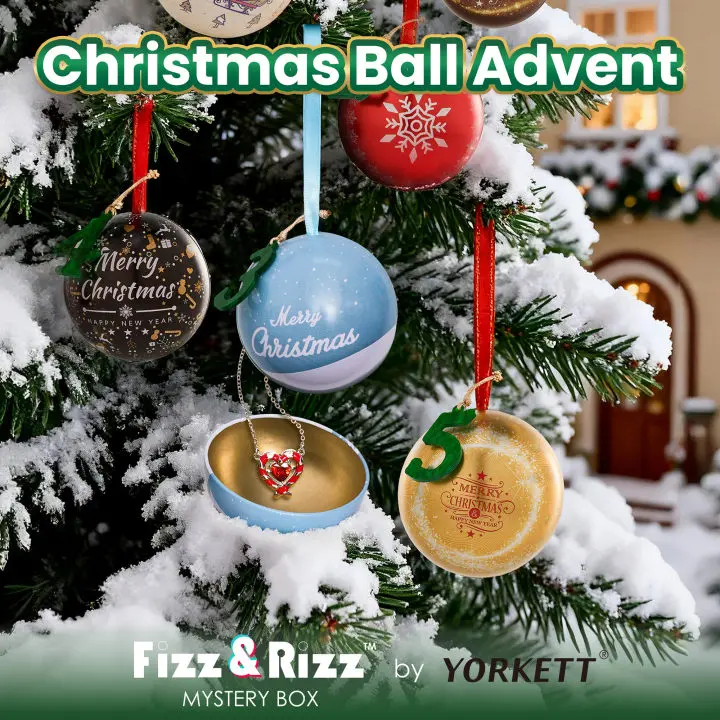 FizzandRizz by Yorkett Women's Elegant Jewelry Set - Christmas Festive Costume Accessories Mystery Gift Box with Random Rings, Bracelets, Necklaces, Charms, Cute Mix, Gift-Swap Ready for Holiday Parties, YOUGGLE