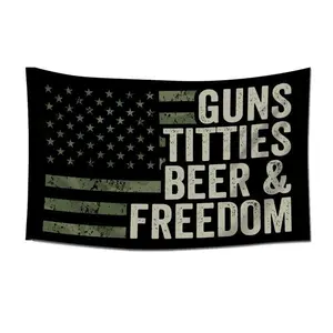 American Flag Pattern Garden Flag Guns Titties Beer & Freedom Creative Patriotic Home Decor for Garden Yard Vanity Accessories Men Gifts