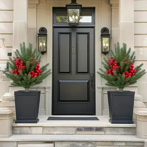 2 Pcs Artificial Topiary Trees Outdoor,UV Resistant Fake Shrubs with Ground Spike,Fake Outdoor Plants for Front Porch, Garden, Indoor Decor