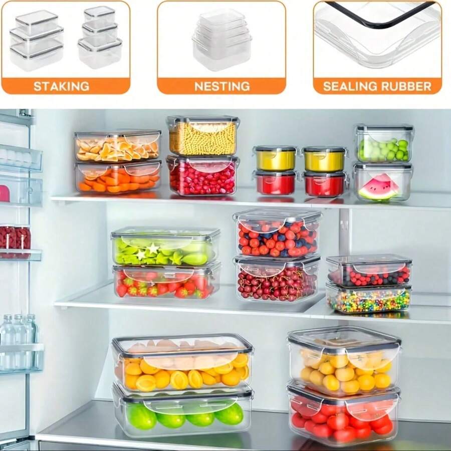 GHQ 40-Piece Set With Airtight Lids Lunchbox Combo, Food Storage Containers, Leak-Proof Leftovers Container, Stackable Freezer/Microwave/Dishwasher Lunchboxes (20 Rectangular + Round + 20 Lids)