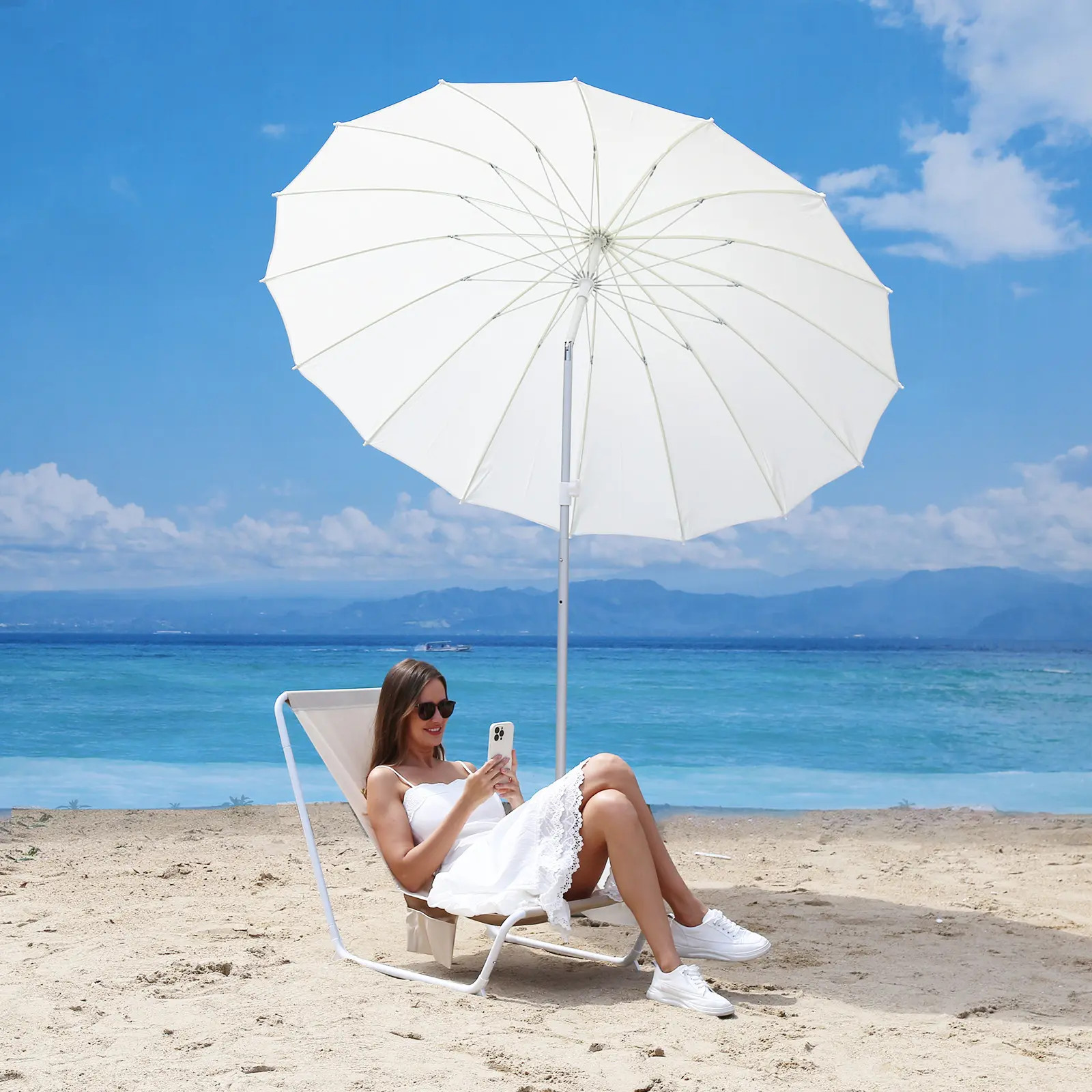 Large 6.5FT Beach Umbrella Aluminum Sunshade for Beach, Poolside & Garden Adjustable Tilt Canopy