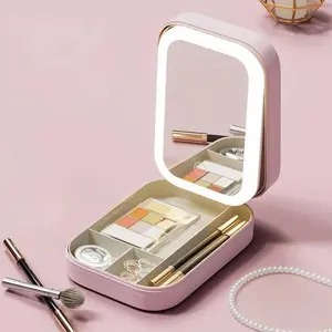 Make up storage box with LED light mirror with three adjustable brightness