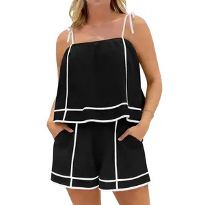 Fashare 2 Piece Outfits for Women Summer Striped Short Sets Casual Tank Top and Shorts Matching Set with Pockets