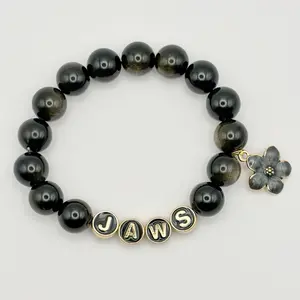 ST song inspired bracelet black and gold obsidian natural stone beads