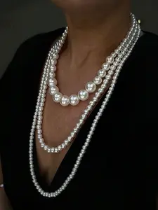 Women's Elegant Faux Pearl Decorated Layered Necklace, Elegant Beaded Necklace, Fashion Jewelry for Party, Daily Clothing Decor, Daily Wear Necklace, Trendy All-Match & Exquisite Jewelry for Birthday Gift