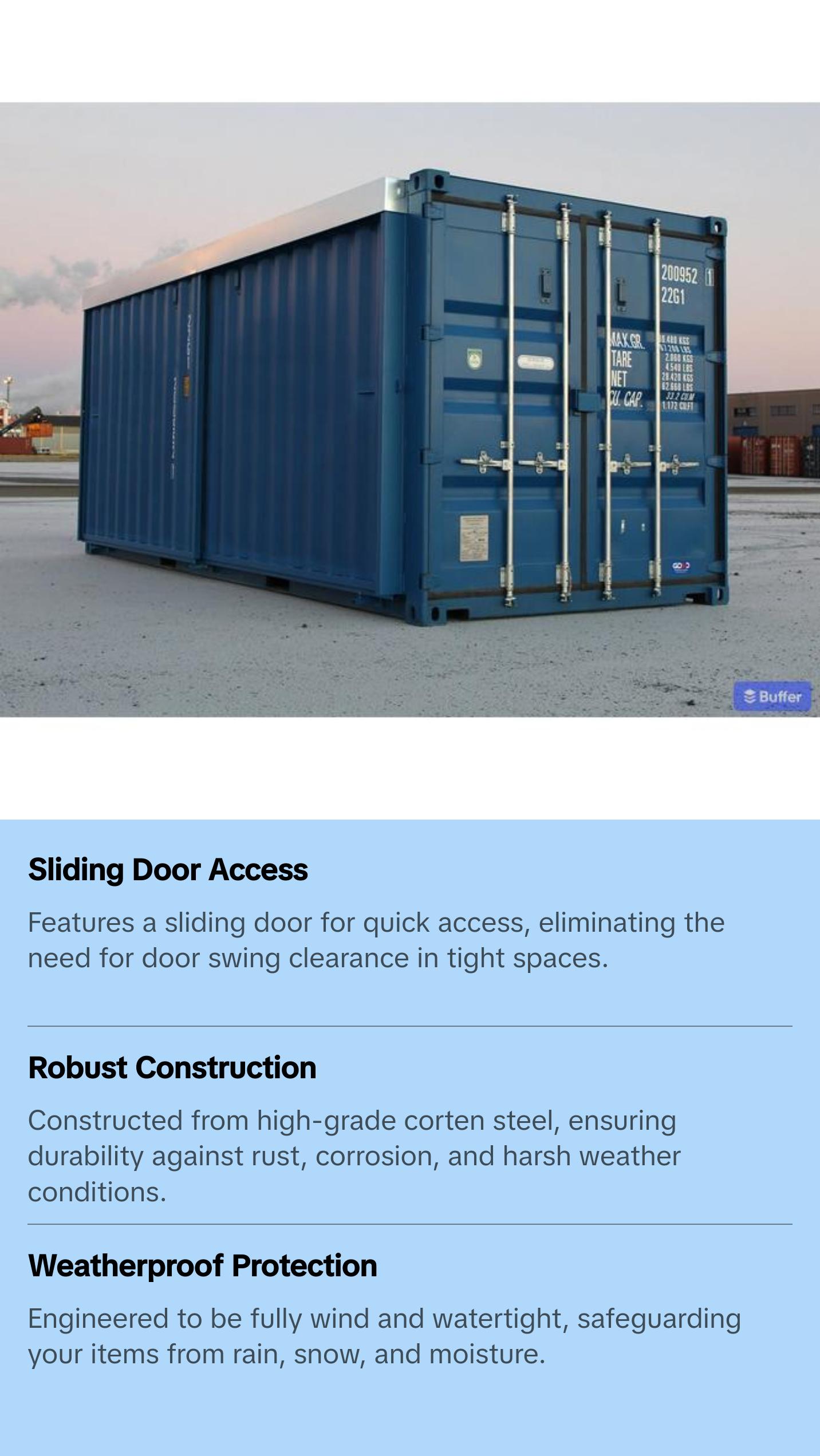 20′ Storage Container With Sliding Door – Durable and Secure Easy Access Storage