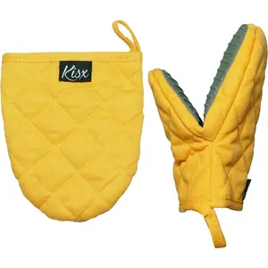 Oven Mitts Heat Resistant - Yellow Mini Silicone Gloves & Pot Holders Set for Kitchen